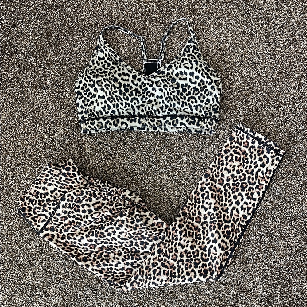 Leopard Print Sports Bra and Leggings Set